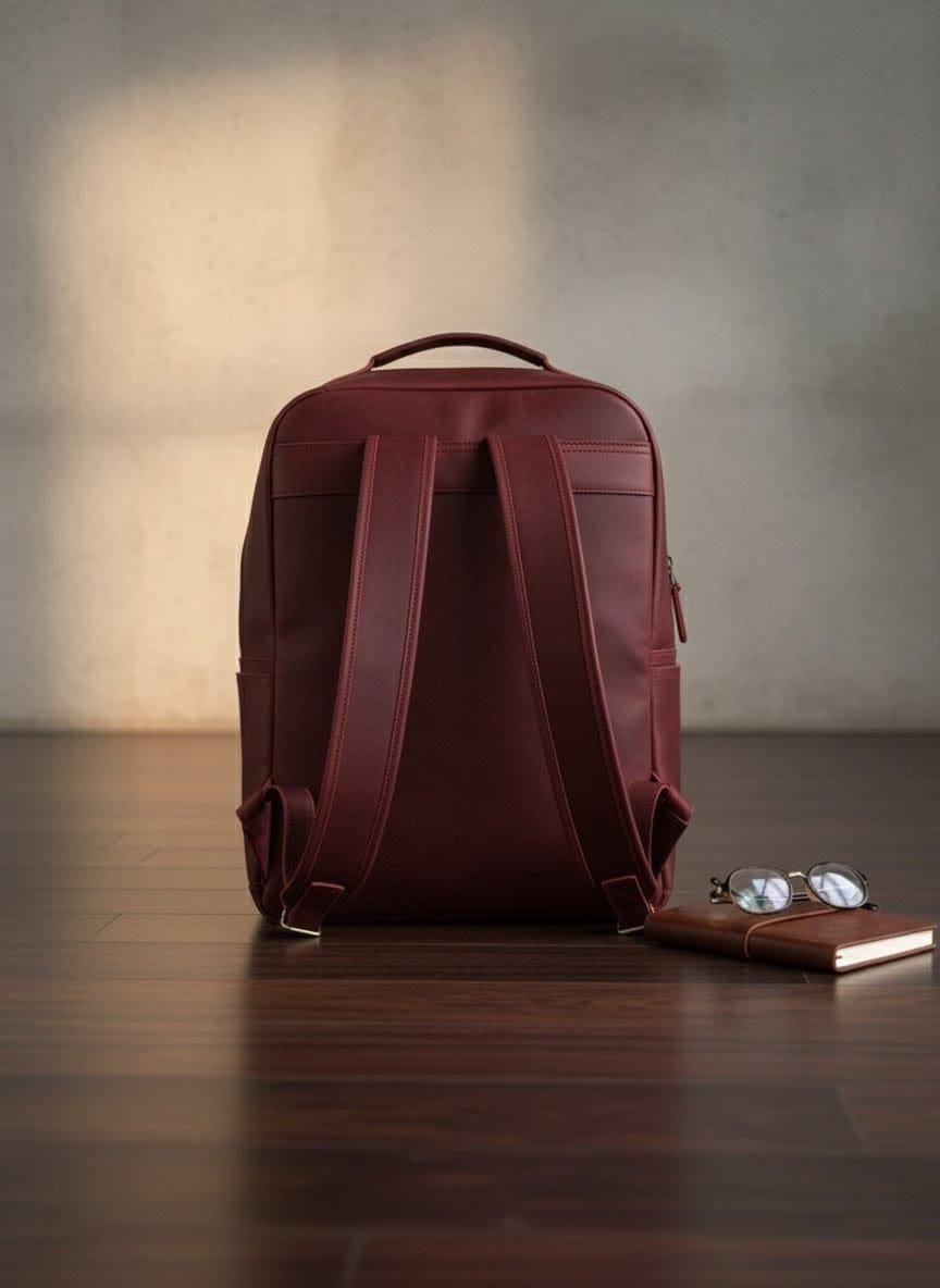 Handmade Burgundy Leather Laptop Backpack: Unisex Travel Rucksack