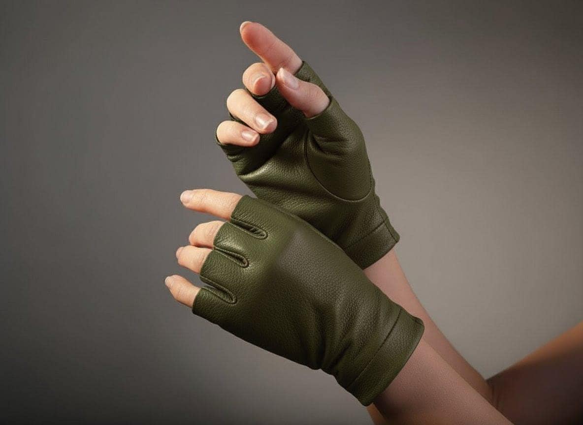 Handmade Sheep Leather Fingerless Gloves: Women's Driving Gloves