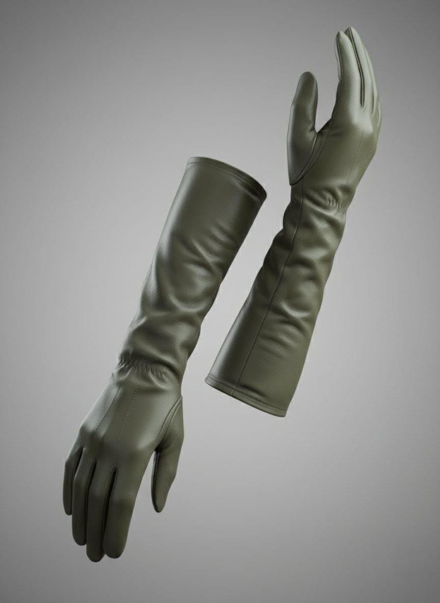 Olive Green Sheep Leather Long Opera Gloves | Elegant Evening Gloves