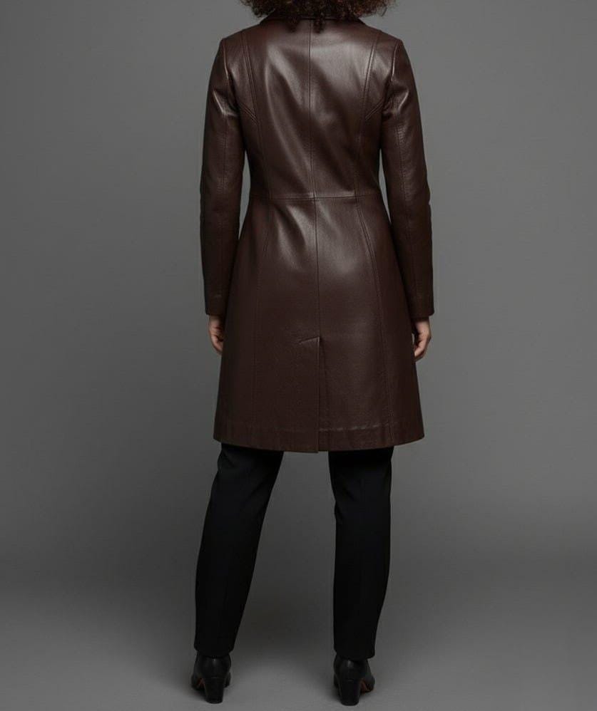 Handmade Brown Leather Trench Coat: Genuine Cowhide Long Jacket