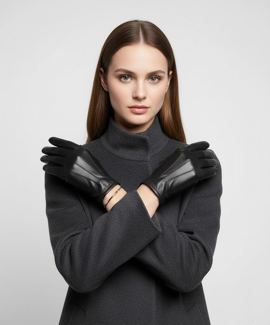 Premium Black Sheep Leather Gloves | Soft Genuine Leather Driving Gloves | Winter Warm Dress Gloves for  Women | Handmade Gift