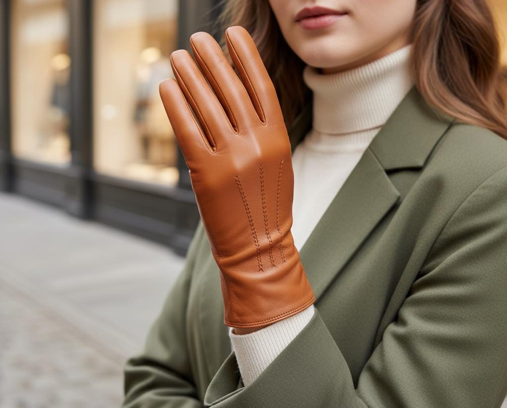 Tan Sheepskin Leather Driving Gloves: Elegant Short Winter Gloves