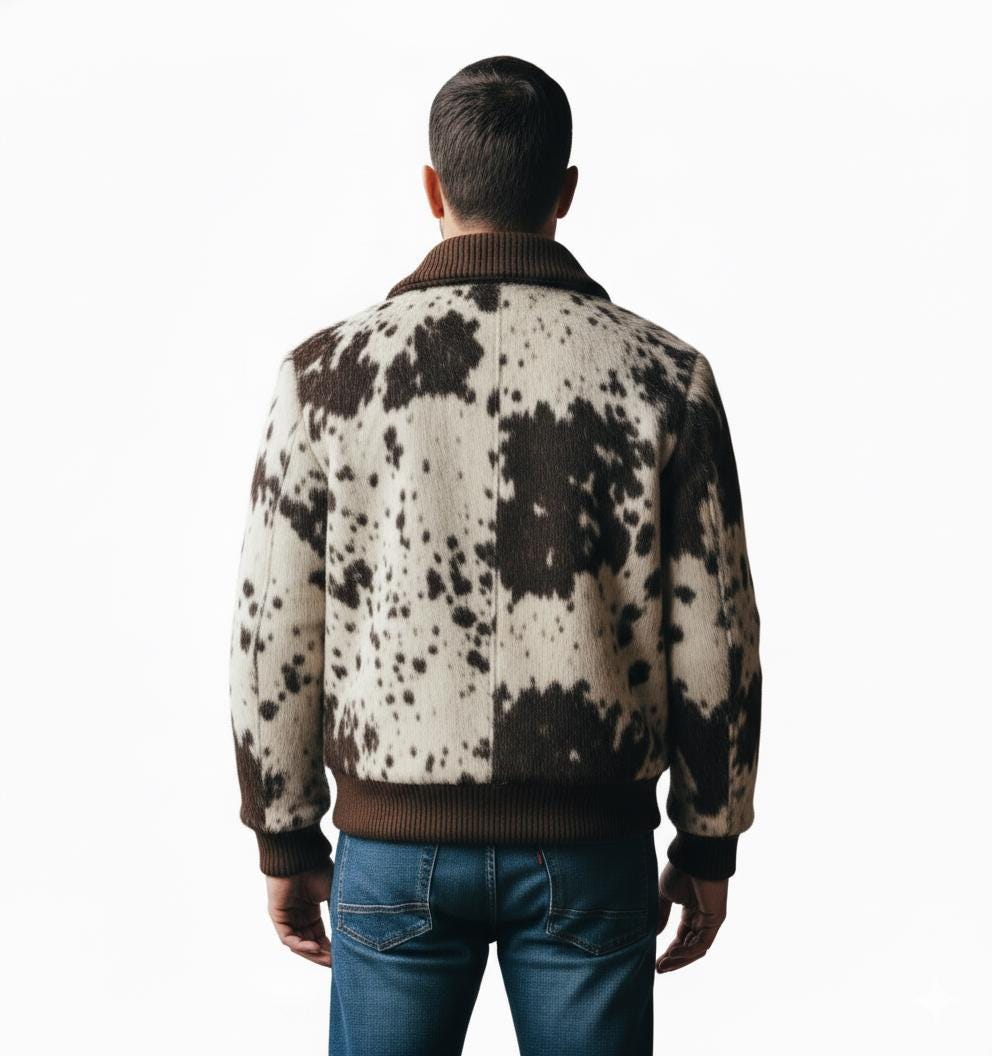 Handcrafted Cow Fur Leather Bomber Jacket: Unique Winter Outerwear