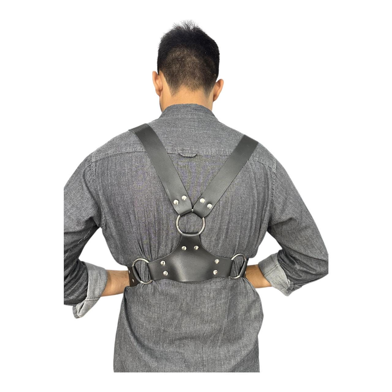 Handmade Black Leather Harness: Buckled Utility Strap, Cosplay Accessory