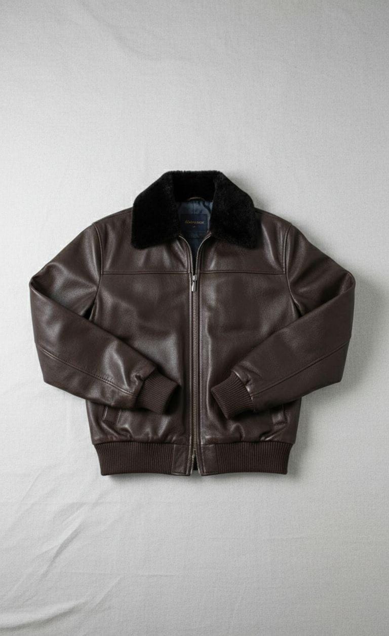 Handmade Brown Cowhide Leather Bomber Jacket: Shearling Aviator Style