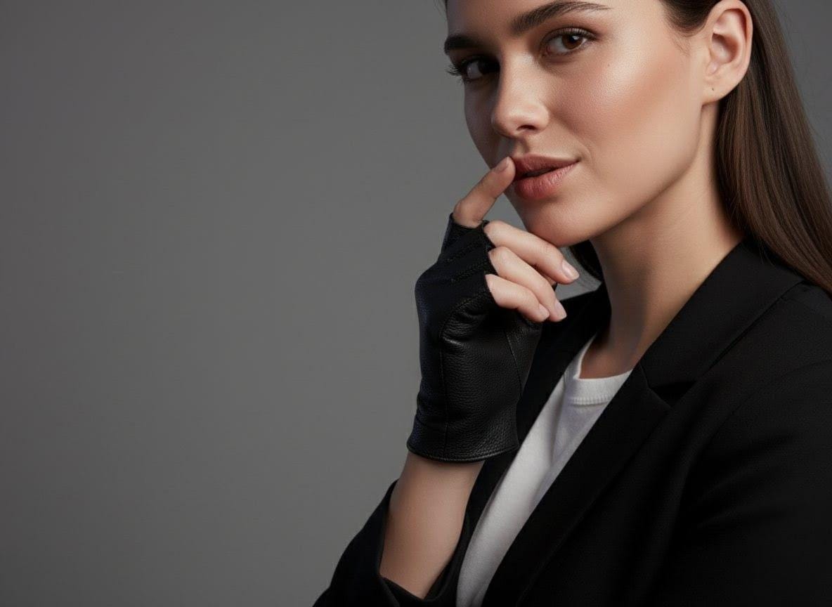 Handmade Sheep Leather Fingerless Gloves: Women's Driving Gloves