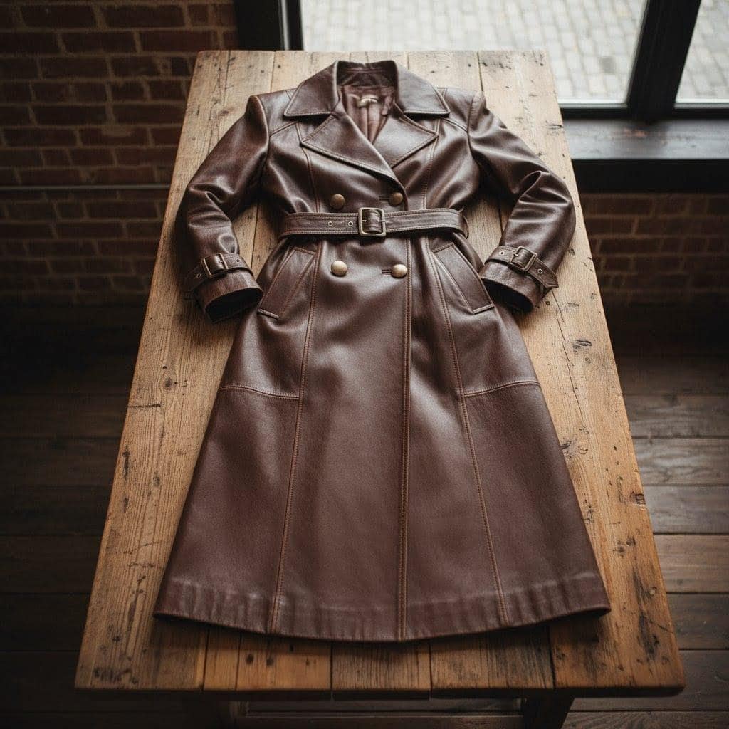 Handmade Brown Cow Leather Trench Coat: Women's Belted Winter Jacket