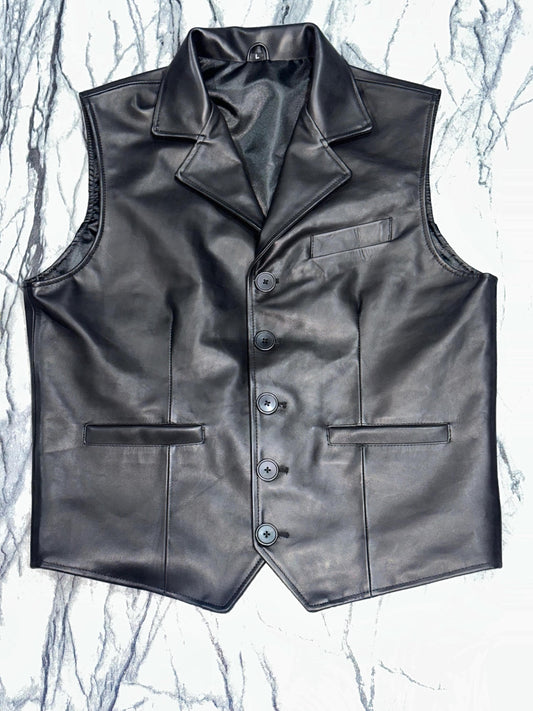 Handmade Cow Leather Vest for Men | Premium Black Leather Waistcoat | Classic Formal & Casual Outfit | Artisan Crafted Gift for Him