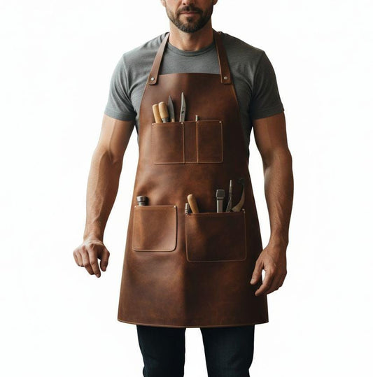 Handmade Full-Grain Leather Apron: Barber, Chef, Craftsman with Tool Pockets