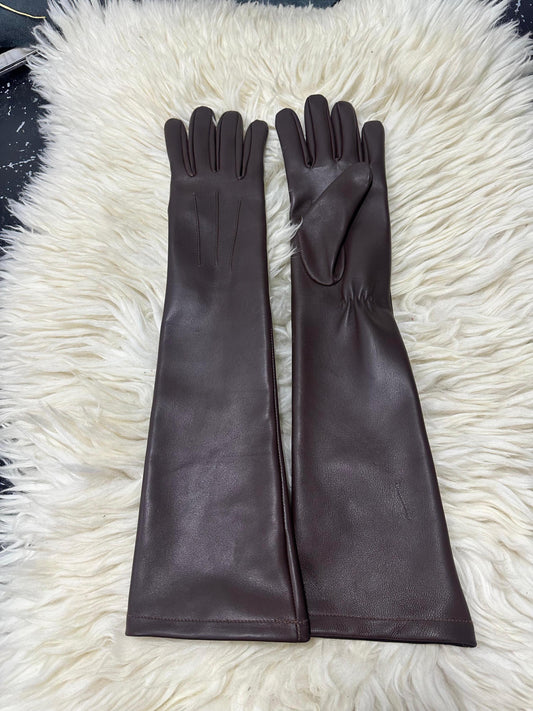 Handmade Long Sheep Leather Opera Gloves - Elegant Brown Winter Gloves