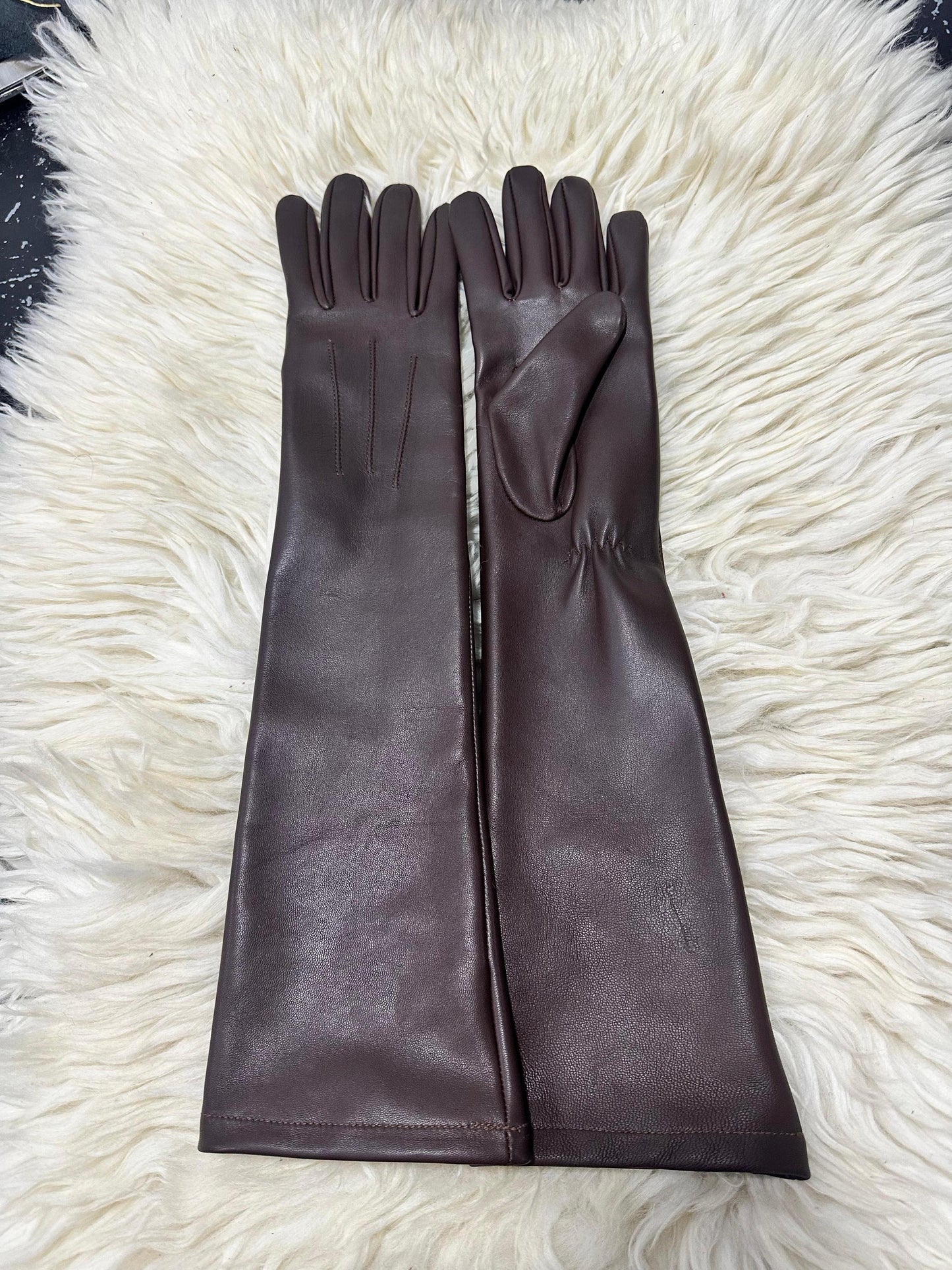 Handmade Long Sheep Leather Opera Gloves - Elegant Brown Winter Gloves
