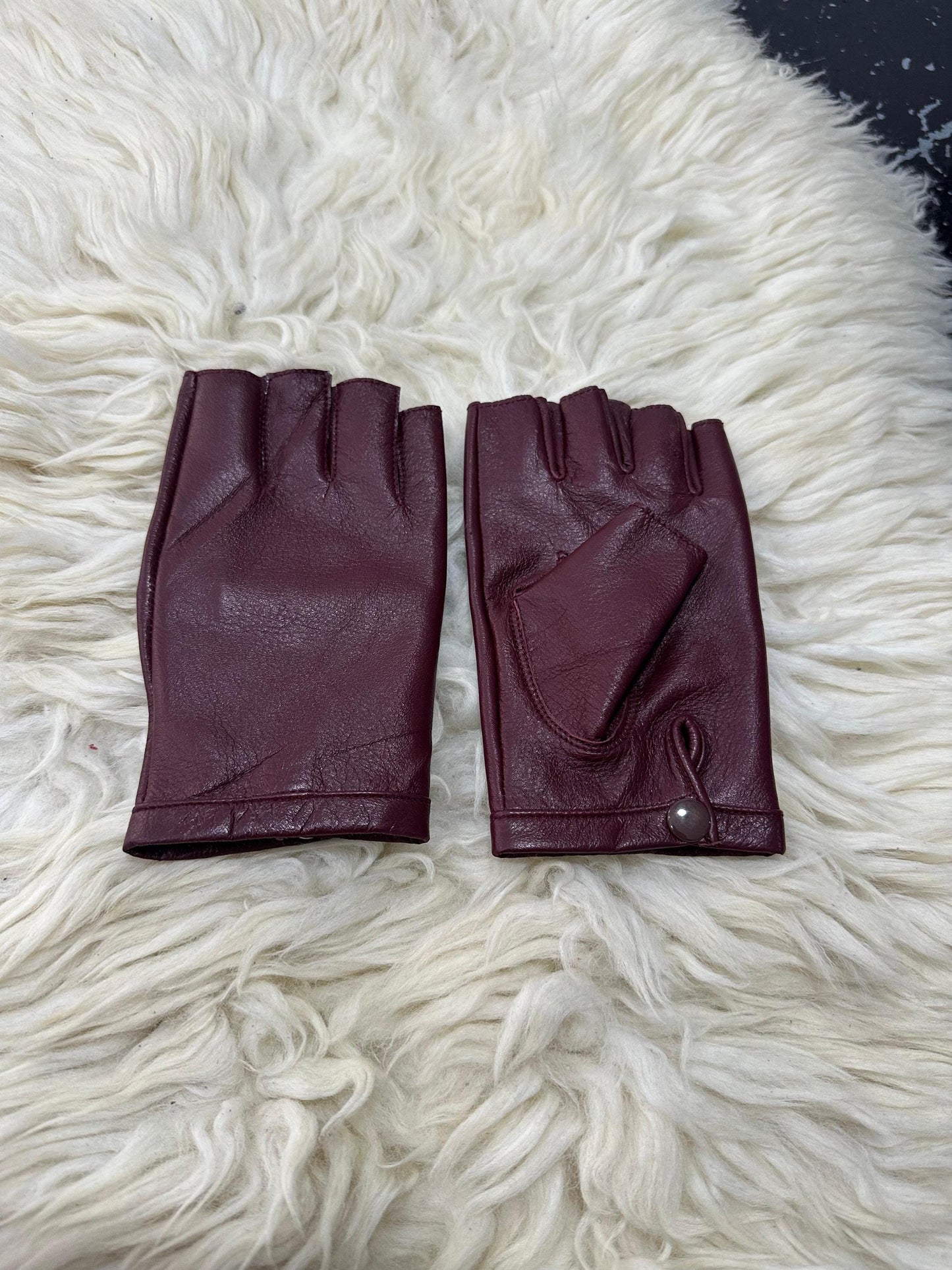 Burgundy Sheep Leather Fingerless Gloves: Women's Driving, Cycling